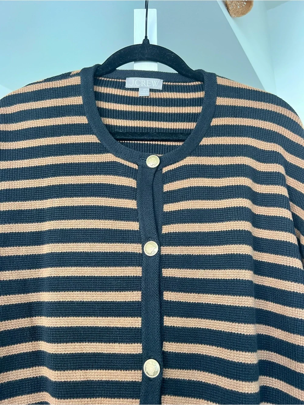 J.Crew Emilie Sweater Lady Jacket Black & Brown Stripes Size 2XL